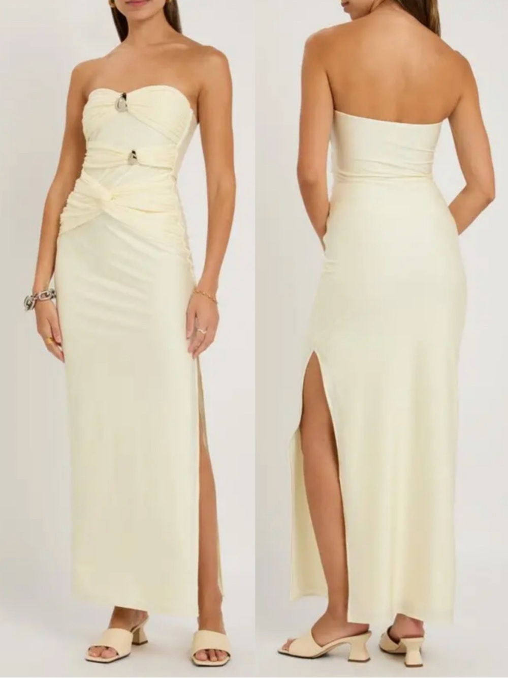 Baobab Collection Ile Strapless Cream Maxi Dress with Ring Accents Large NEW!